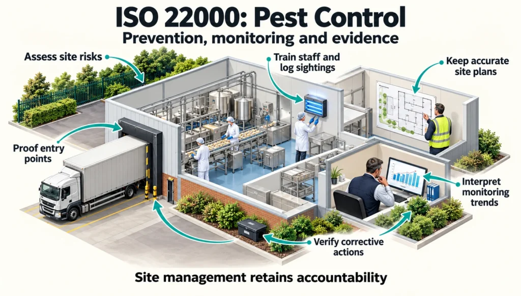 iso 22002 prerequisite programmes, where pest control sits in iso 22000, food safety audit compliance, integrated pest management, pest documentation, fssc 22000 certification, hygiene standards