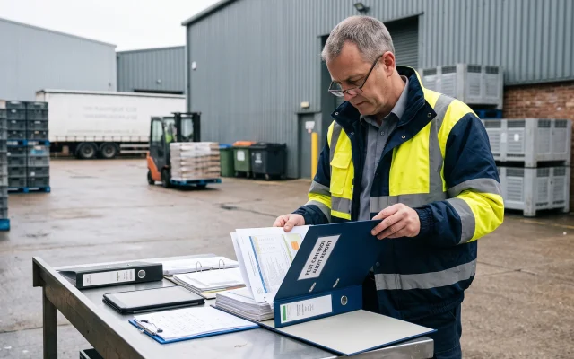 Technical manager inspecting a pest control audit report folder on site, pest control audit report, pest audit documentation, what a pest control audit report should contain