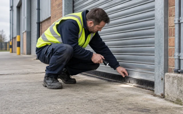 A technical specialist conducting an external pest proofing survey on a commercial facility, pest proofing survey, building proofing priorities, prioritising proofing work by risk